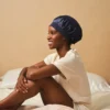 Bonnet Cheveux Pure Soie Bleu Nuit Bio