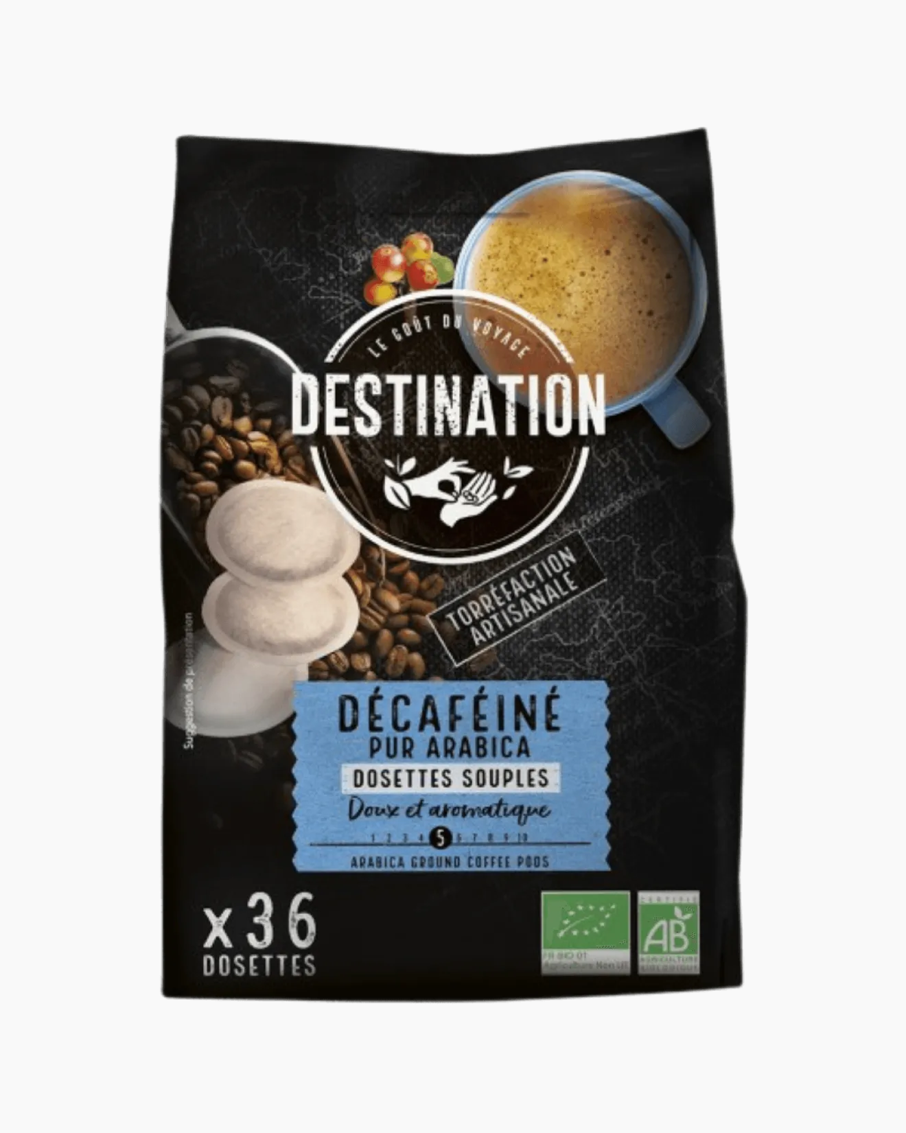 Café décaféiné dosettes souples Bio
