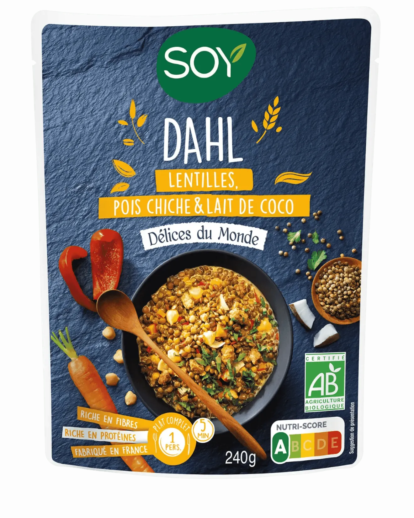 Dahl lentilles pois chiches lait de coco Bio